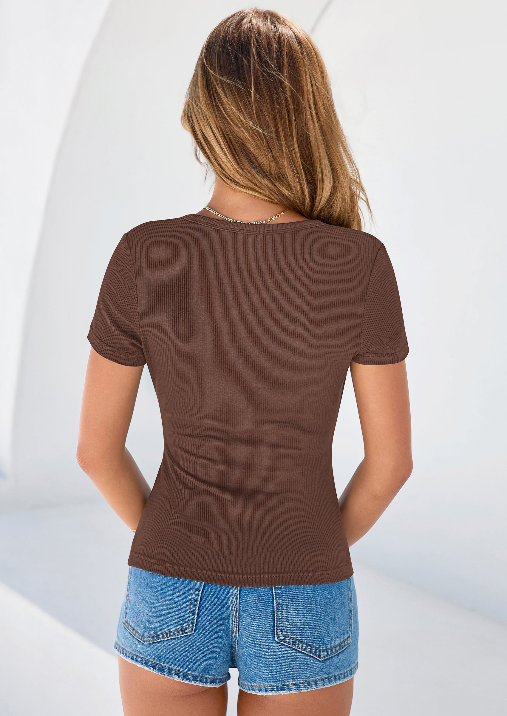 PRETTYGARDEN Womens Summer Short Sleeve Tops Spring Casual V Neck Henley Button Up T Shirts Dressy Ribbed Knit Blouses PRETTYGARDEN