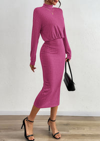 PRETTYGARDEN Turtle Neck Dresses for Women Fall Knit Outfits Slit Elastic Waist Long Sleeve Bodycon Midi Sweater Dress