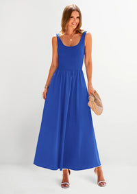 PRETTYGARDEN Womens Summer Casual Scoop Neck Sleeveless Long Dresses Tank Top Patchwork Aline Swing Maxi Dress with Pockets