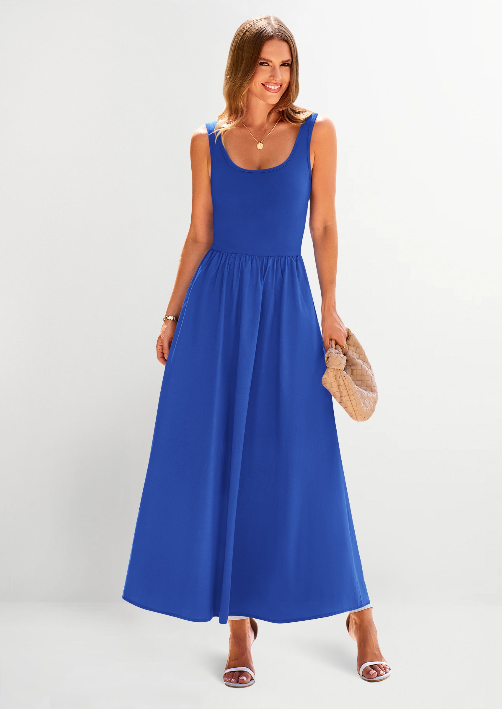 PRETTYGARDEN Womens Summer Casual Scoop Neck Sleeveless Long Dresses Tank Top Patchwork Aline Swing Maxi Dress with Pockets