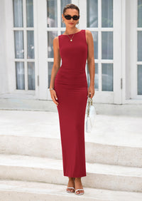 PRETTYGARDEN Women's Semi Formal Midi Dresses Sleeveless Ruched Bodycon Long Elegant Cocktail Wedding Guest Dress
