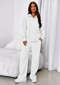 PRETTYGARDEN Womens Casual Two Piece Sets Fall Outfits Quarter Zip Sweatshirts Straight Leg Pants Sweatsuits Tracksuit