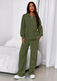 PRETTYGARDEN Womens Casual Two Piece Sets Fall Outfits Quarter Zip Sweatshirts Straight Leg Pants Sweatsuits Tracksuit