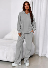 PRETTYGARDEN Womens Casual Two Piece Sets Fall Outfits Quarter Zip Sweatshirts Straight Leg Pants Sweatsuits Tracksuit