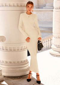 PRETTYGARDEN Sweater Dresses for Women Fall Bell Long Sleeve Crew Neck Bodycon Maxi Dress Winter Ribbed Knit Outfits