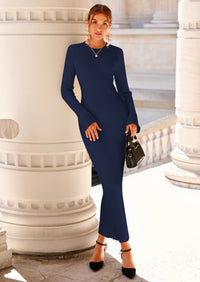 PRETTYGARDEN Sweater Dresses for Women Fall Bell Long Sleeve Crew Neck Bodycon Maxi Dress Winter Ribbed Knit Outfits