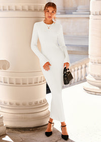 PRETTYGARDEN Sweater Dresses for Women Fall Bell Long Sleeve Crew Neck Bodycon Maxi Dress Winter Ribbed Knit Outfits