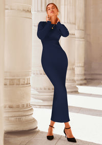 PRETTYGARDEN Sweater Dresses for Women Fall Bell Long Sleeve Crew Neck Bodycon Maxi Dress Winter Ribbed Knit Outfits