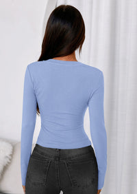 PRETTYGARDEN Womens Long Sleeve T Shirts Fall Trendy Deep V Neck Slim Fit Basic Crop Tops Casual Going Out Top PRETTYGARDEN