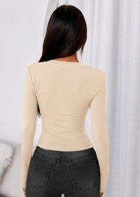 PRETTYGARDEN Womens Long Sleeve T Shirts Fall Trendy Deep V Neck Slim Fit Basic Crop Tops Casual Going Out Top PRETTYGARDEN