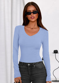 PRETTYGARDEN Womens Long Sleeve T Shirts Fall Trendy Deep V Neck Slim Fit Basic Crop Tops Casual Going Out Top PRETTYGARDEN