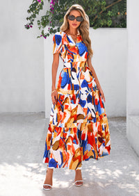 PRETTYGARDEN Women's Boho Maxi Dresses Floral Short Sleeve V Neck A Line Tiered Flowy Long Beach Vacation Dress