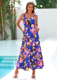 PRETTYGARDEN Women's Summer Floral Maxi Dress Sleeveless Smocked Ruffle Long Flowy Beach Vacation Boho Sundresses