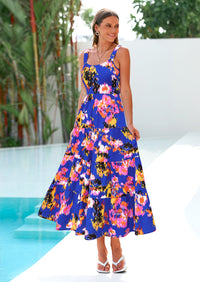 PRETTYGARDEN Women's Summer Floral Maxi Dress Sleeveless Smocked Ruffle Long Flowy Beach Vacation Boho Sundresses