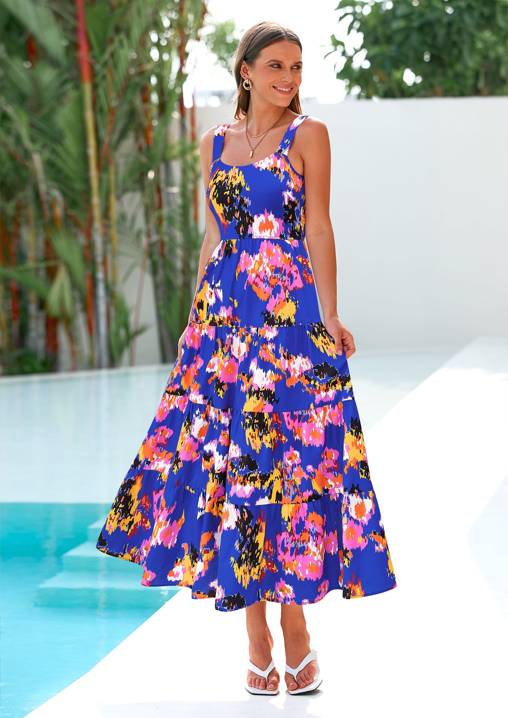 PRETTYGARDEN Women's Summer Floral Maxi Dress Sleeveless Smocked Ruffle Long Flowy Beach Vacation Boho Sundresses