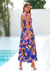 PRETTYGARDEN Women's Summer Floral Maxi Dress Sleeveless Smocked Ruffle Long Flowy Beach Vacation Boho Sundresses