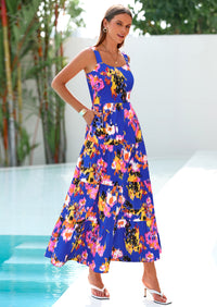 PRETTYGARDEN Women's Summer Floral Maxi Dress Sleeveless Smocked Ruffle Long Flowy Beach Vacation Boho Sundresses