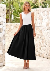 PRETTYGARDEN Women's Maxi Sundress Casual Summer Sleeveless Asymmetrical Drop Waist Patchwork Long Flowy Tank Dresses