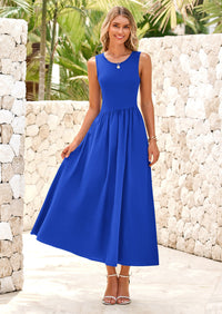 PRETTYGARDEN Women's Maxi Sundress Casual Summer Sleeveless Asymmetrical Drop Waist Patchwork Long Flowy Tank Dresses