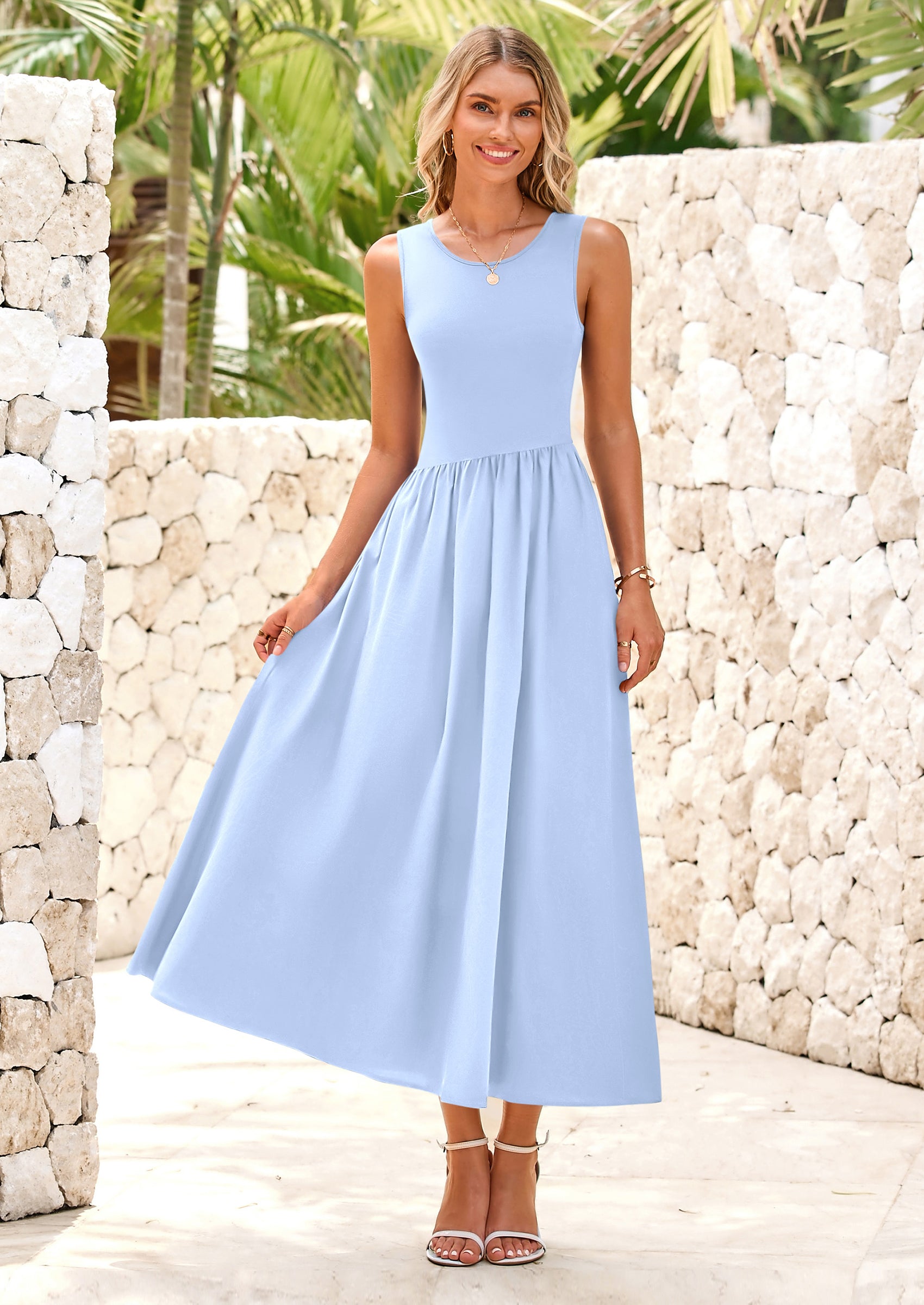 PRETTYGARDEN Women's Maxi Sundress Casual Summer Sleeveless Asymmetrical Drop Waist Patchwork Long Flowy Tank Dresses