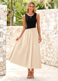 PRETTYGARDEN Women's Maxi Sundress Casual Summer Sleeveless Asymmetrical Drop Waist Patchwork Long Flowy Tank Dresses