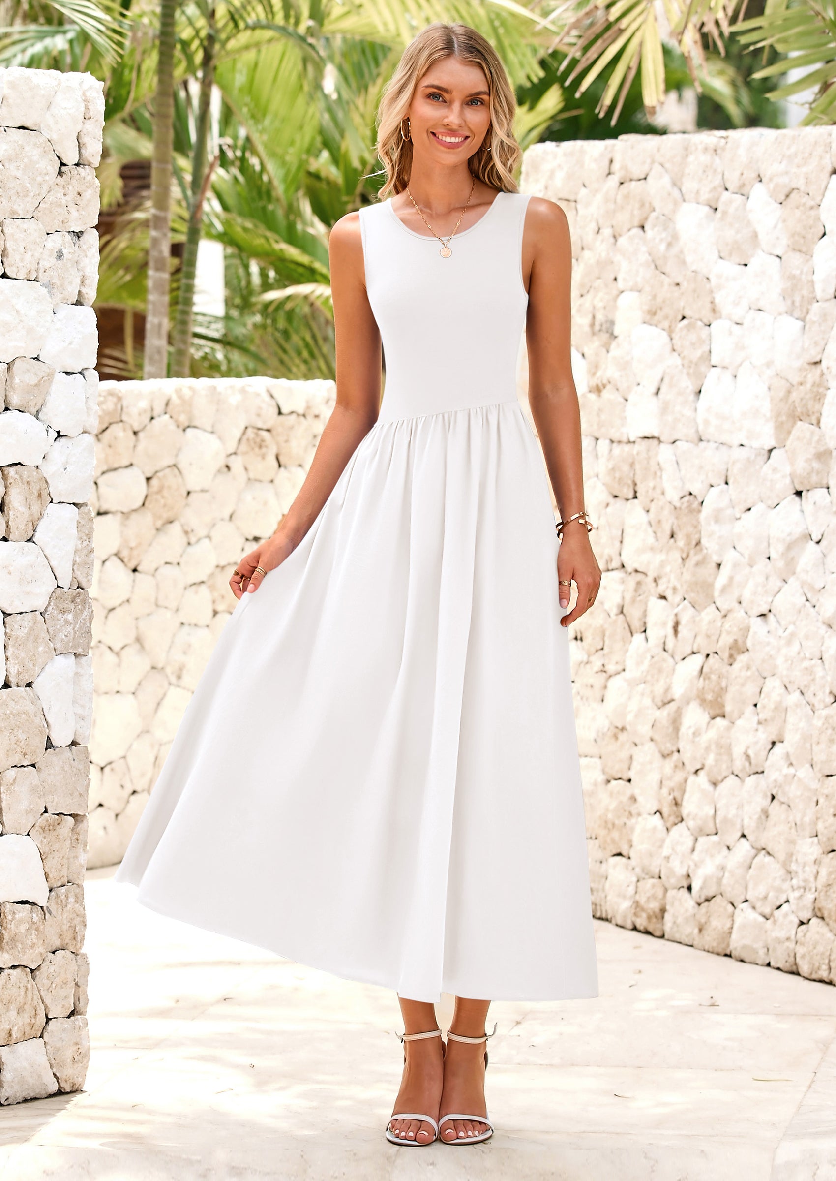 PRETTYGARDEN Women's Maxi Sundress Casual Summer Sleeveless Asymmetrical Drop Waist Patchwork Long Flowy Tank Dresses