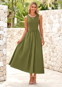 PRETTYGARDEN Women's Maxi Sundress Casual Summer Sleeveless Asymmetrical Drop Waist Patchwork Long Flowy Tank Dresses