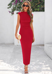 PRETTYGARDEN Women's Summer Maxi Dress Ruched Bodycon Sleeveless Formal Wedding Guest Elegant Cocktail Party Slit Dresses