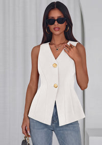 PRETTYGARDEN Womens Summer Sleeveless Blazer Vest Tops Trendy V Neck Button Down Business Casual Suit Vests Waistcoat PRETTYGARDEN