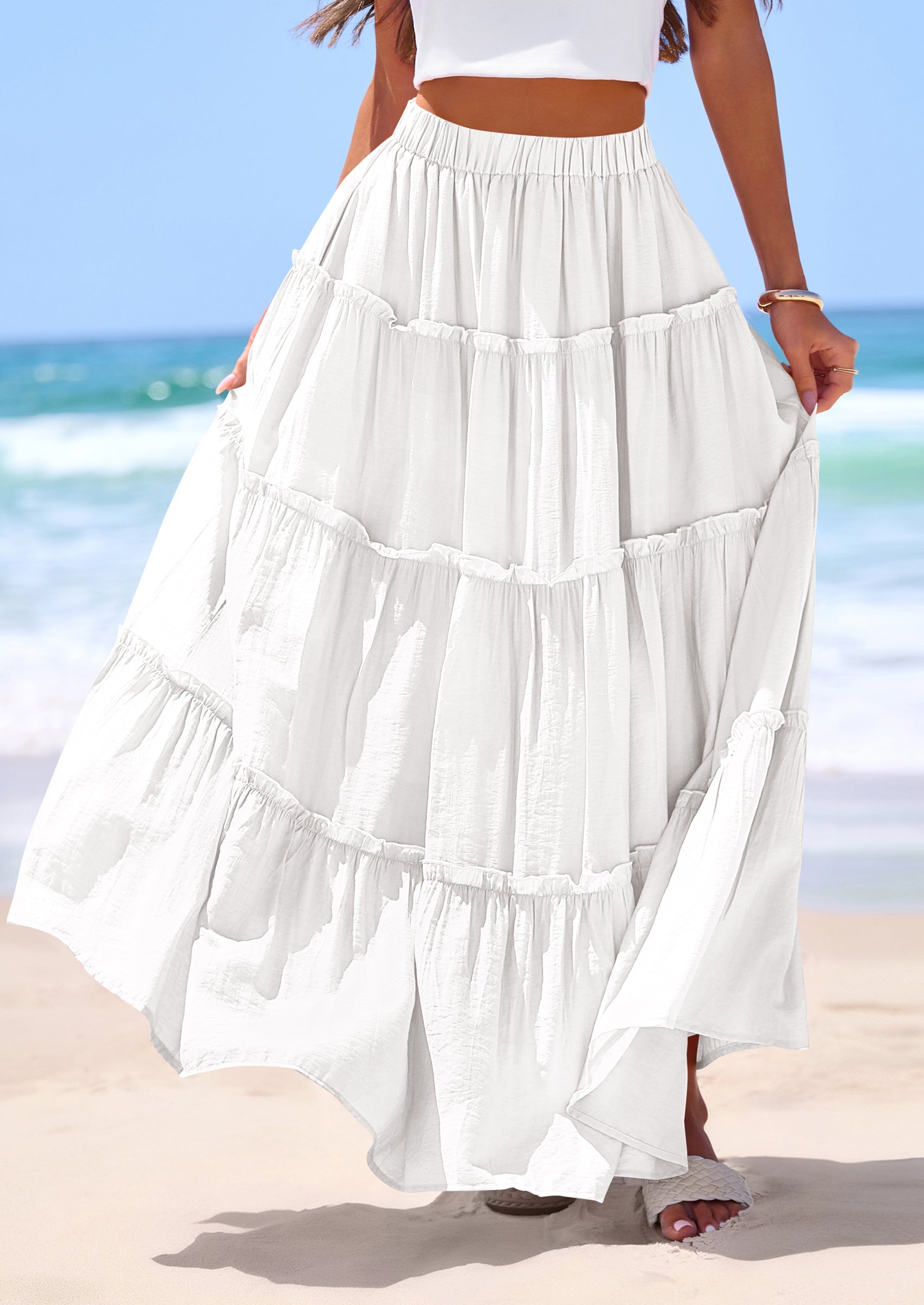 PRETTYGARDEN Women's Tiered Maxi Skirt Summer Spring Fashion 2026 High Waisted Long Flowy Casual Boho Beach Vacation Clothes PRETTYGARDEN