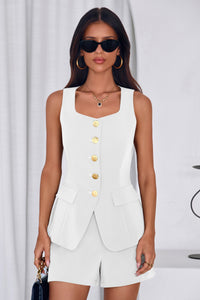 PRETTYGARDEN Womens 2 Piece Matching Sets Fashion Button Down Suit Vest Tops Shorts Set Spring Business Casual Outfits PRETTYGARDEN