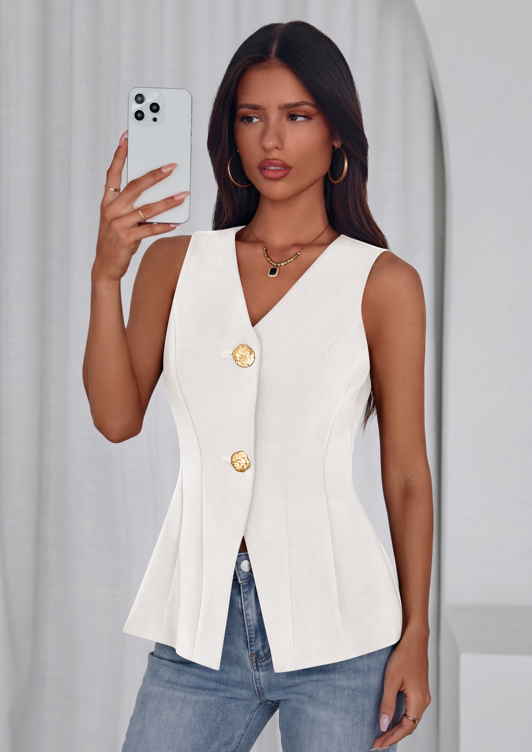 PRETTYGARDEN Womens Summer Sleeveless Blazer Vest Tops Trendy V Neck Button Down Business Casual Suit Vests Waistcoat PRETTYGARDEN