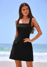 PRETTYGARDEN Womens Summer Sleeveless Mini Dress Square Neck A Line Short Cocktail Party Dresses Trendy Spring Clothes PRETTYGARDEN