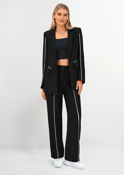 PRETTYGARDEN 2 Piece Blazer Outfits Business Casual Oversized Jacket Wide Leg Work Pants Dressy Suit Set