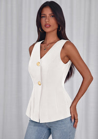 PRETTYGARDEN Womens Summer Sleeveless Blazer Vest Tops Trendy V Neck Button Down Business Casual Suit Vests Waistcoat PRETTYGARDEN