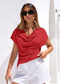 PRETTYGARDEN Blouses for Women Dressy Casual Summer Cowl Neck Short Sleeve Tops Spring Work Office Teacher Shirts PRETTYGARDEN