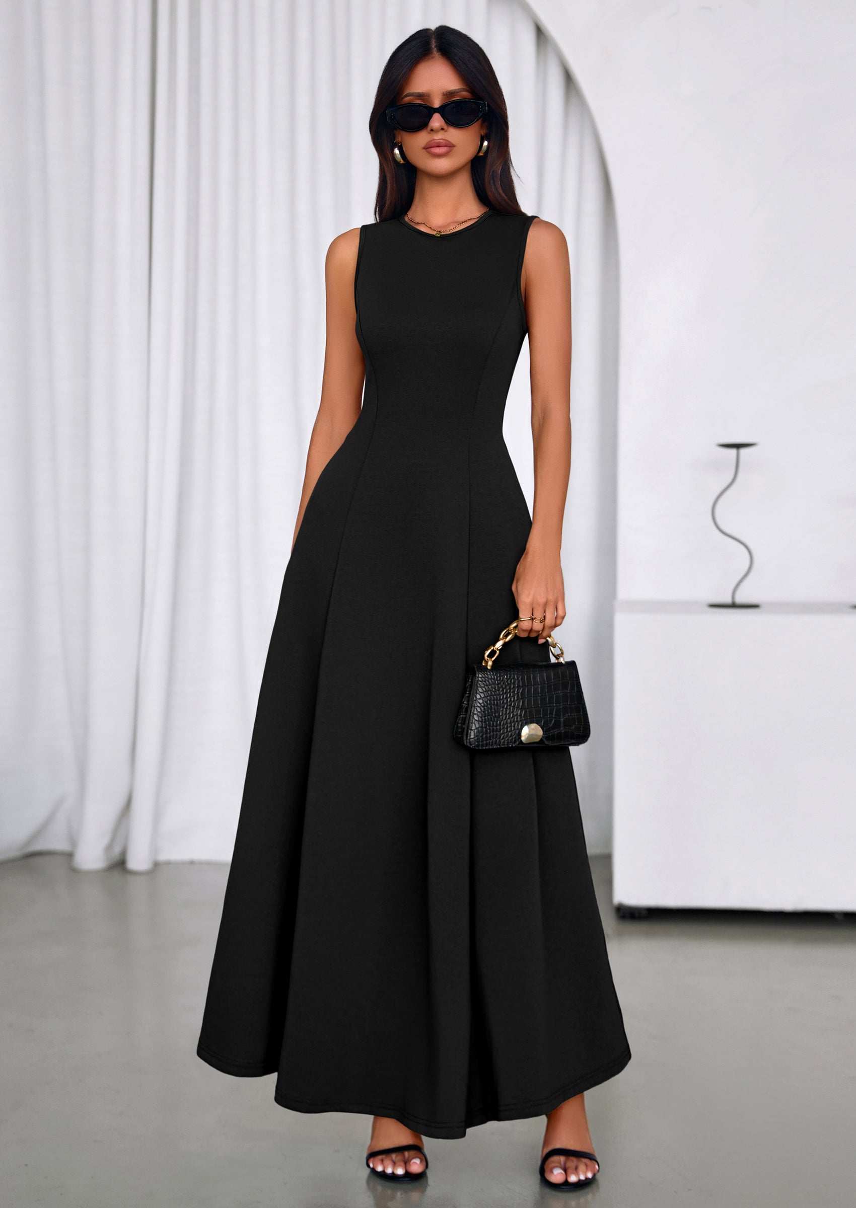 PRETTYGARDEN Women's Summer Tank Maxi Dress Spring Sleeveless Swing A Line Long Flowy Elegant Cocktail Dresses Pockets PRETTYGARDEN