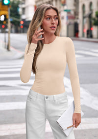 PRETTYGARDEN Long Sleeve Shirts for Women Fall Casual Boat Neck Tight Slim Fit Layering Basic T Shirt Going Out Tops