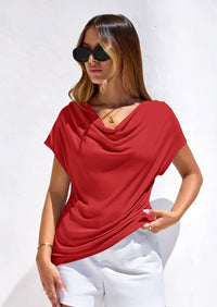 PRETTYGARDEN Blouses for Women Dressy Casual Summer Cowl Neck Short Sleeve Tops Spring Work Office Teacher Shirts PRETTYGARDEN