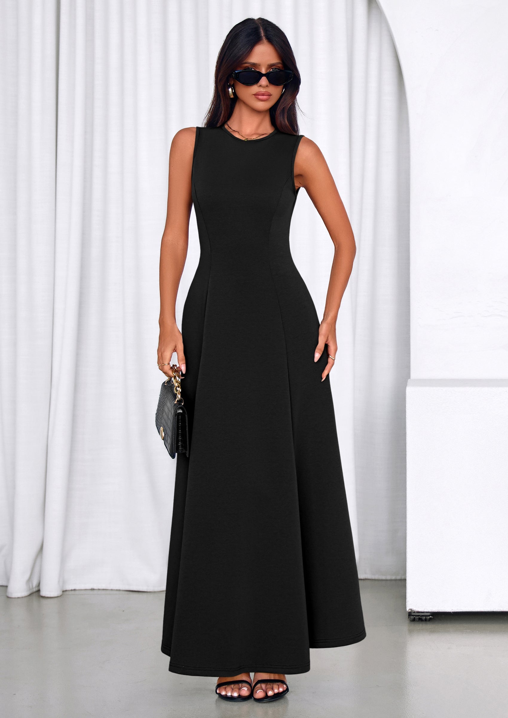 PRETTYGARDEN Women's Summer Tank Maxi Dress Spring Sleeveless Swing A Line Long Flowy Elegant Cocktail Dresses Pockets PRETTYGARDEN