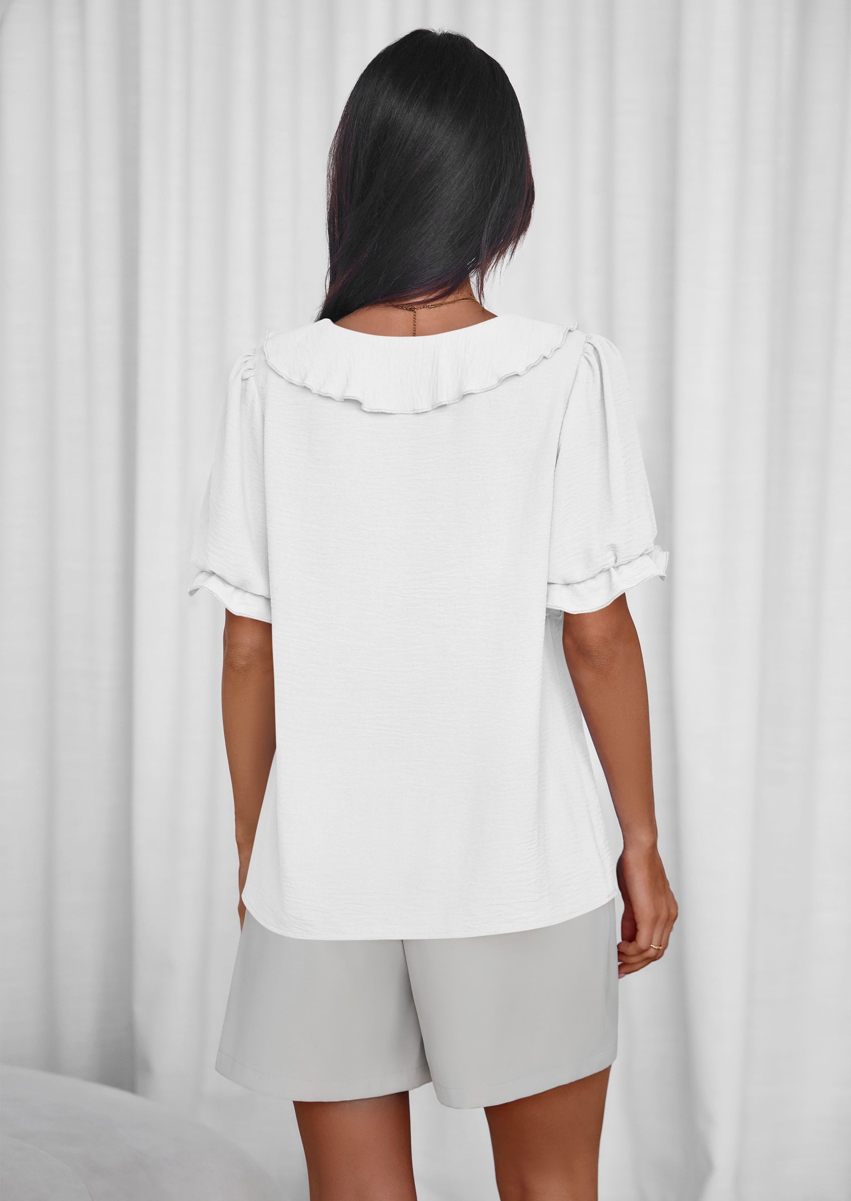 PRETTYGARDEN Women's Summer Dressy Casual Blouses Short Sleeve V Neck Ruffle Going Out Tops Shirt Trendy Spring Outfits PRETTYGARDEN