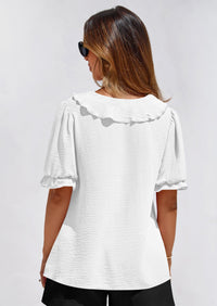 PRETTYGARDEN Women's Summer Dressy Casual Blouses Short Sleeve V Neck Ruffle Going Out Tops Shirt Trendy Spring Outfits PRETTYGARDEN