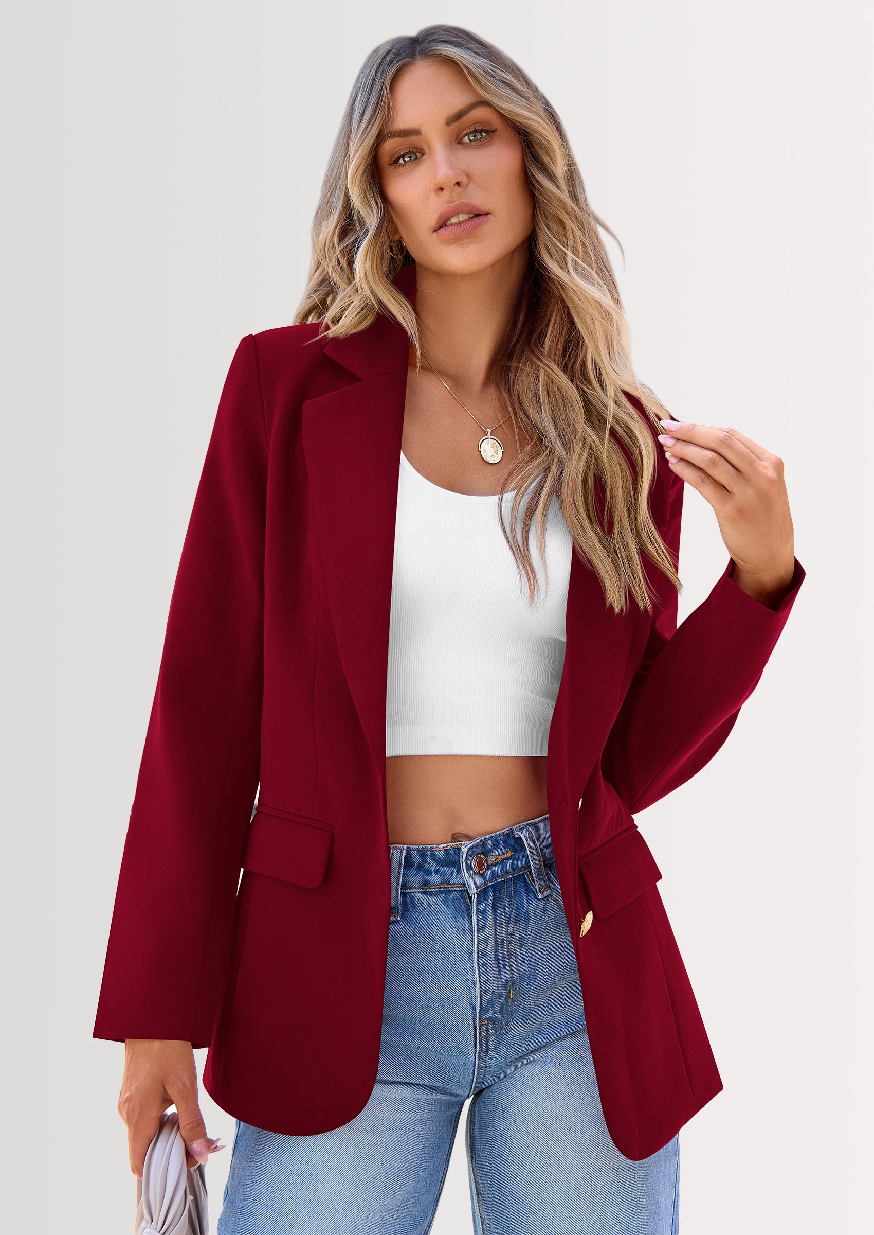 PRETTYGARDEN Women's Spring Fall Business Casual Blazers Long Sleeve Notch Lapel Trendy Work Office Blazer Jackets Outerwear