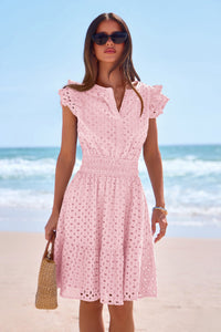 PRETTYGARDEN Women's Summer Sundresses Eyelet Cap Sleeve V Neck Short Boho Wedding Guest Dress Beach Vacation Clothes PRETTYGARDEN