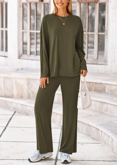 PRETTYGARDEN Women's 2 Piece Outfits Casual Short Sleeve Pullover Tops and Wide Leg Pants Lounge Sets Tracksuits