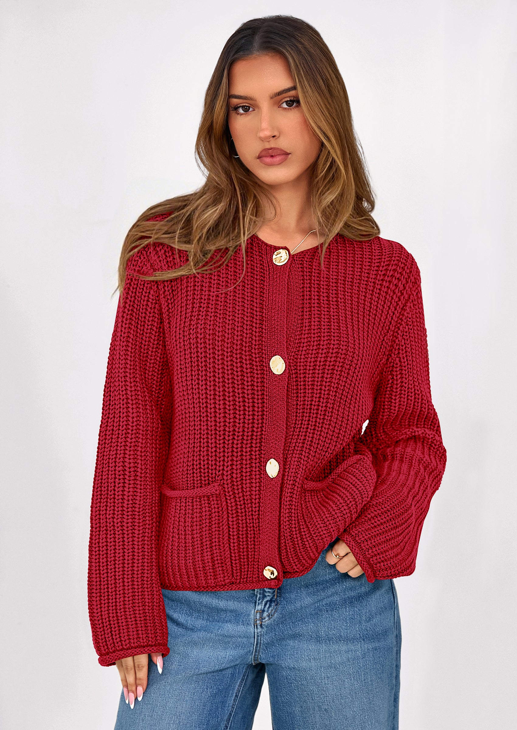 PRETTYGARDEN Cardigan Sweaters for Women Trendy Oversized Knit Chunky Button Cardigans Fall Winter Outfits with Pockets