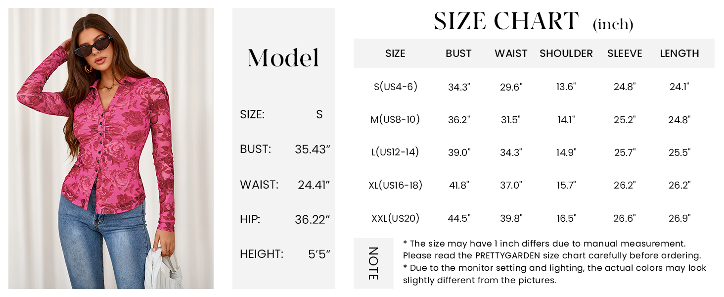 PRETTYGARDEN Women Button Down Floral Shirts Fall Trendy Long Sleeve V Neck Ruched Fitted Mesh Blouse Tops Date Outfits