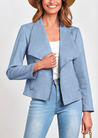 PRETTYGARDEN Women's Faux Suede Jackets Fashion Fall Clothes Long Sleeve Open Front Cropped Coat Outwear