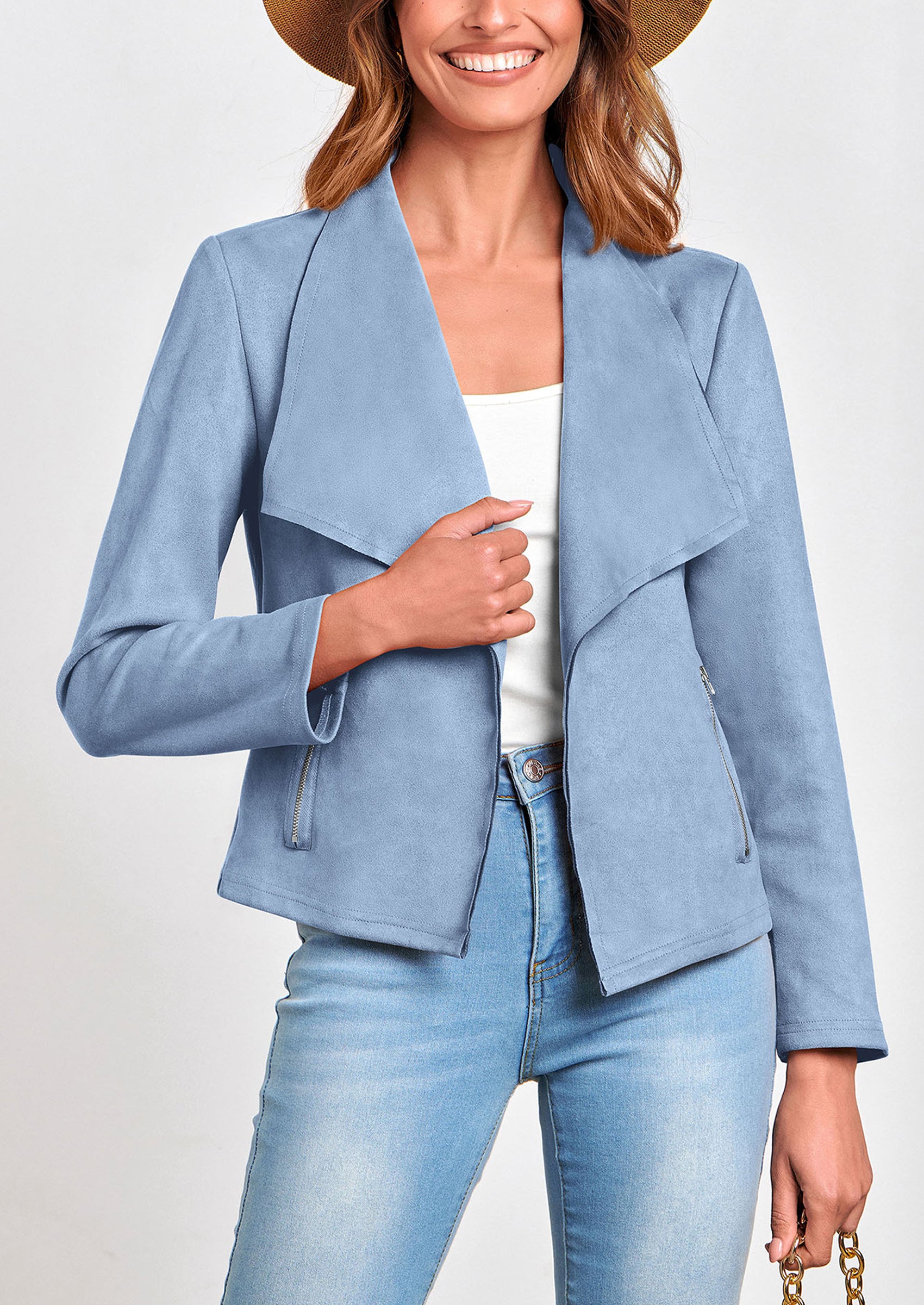 PRETTYGARDEN Women's Faux Suede Jackets Fashion Fall Clothes Long Sleeve Open Front Cropped Coat Outwear