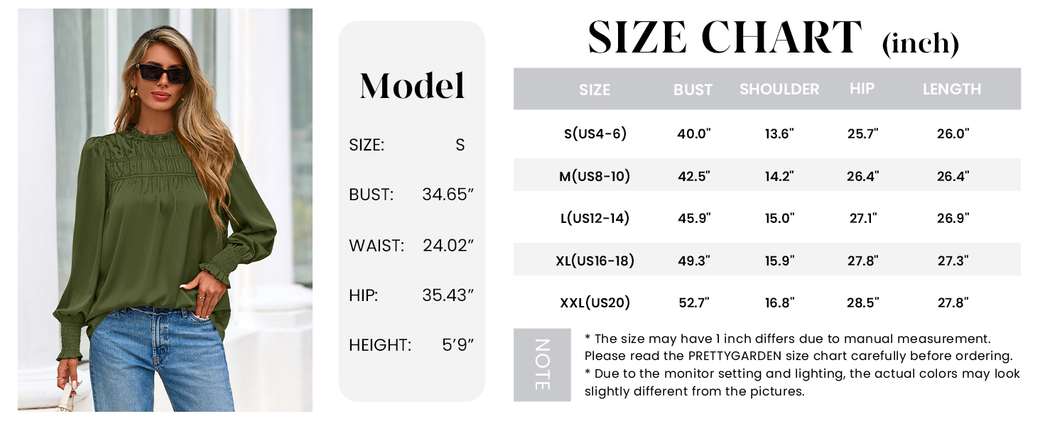 PRETTYGARDEN Blouses for Women Dressy Casual Fall Outfits Frill Neck Long Sleeve Shirts Satin Work Business Casual Tops